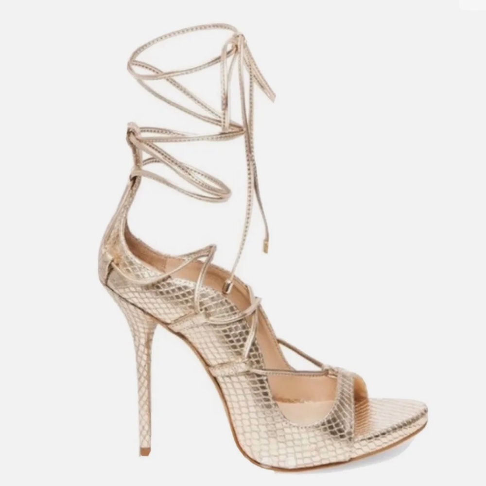 Steve Madden gold lace up snake heels